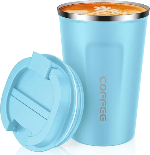 Miniatura 21 de Vaso térmico de acero inoxidable de 12 onzas con aislamiento al vacío, taza de viaje a prueba de derrames con tapa, para mantener caliente/café