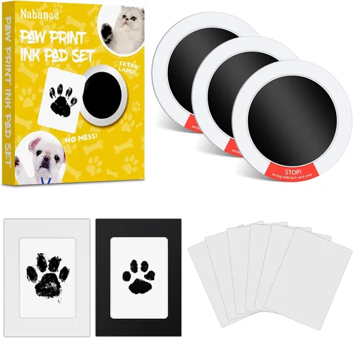 Miniatura 8 de Nabance Kit de impresión de huellas sin tinta para perros, gatos con 2 almohadillas redondas de tinta y 2 marcos de papel, kit de huellas de manos