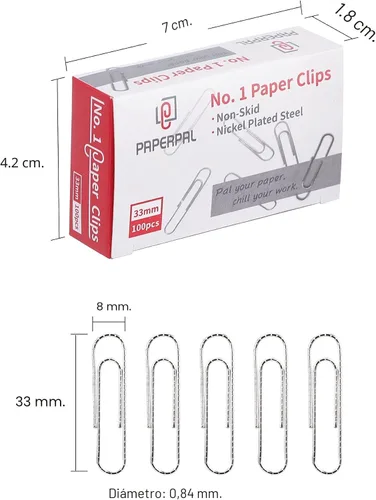 Miniatura 2 de PAPERPAL Clips de papel para oficina, escuela y uso personal, #1 Clip de papel antideslizante (1-2/7"), 600 clips de papel medianos