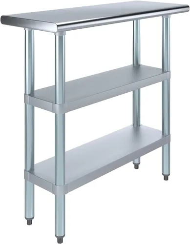 Miniatura 33 de Mesa de trabajo de acero inoxidable con 2 estantes Mesa de utilidad de metal Mesa de utilidad NSF para uso comercial y residencial