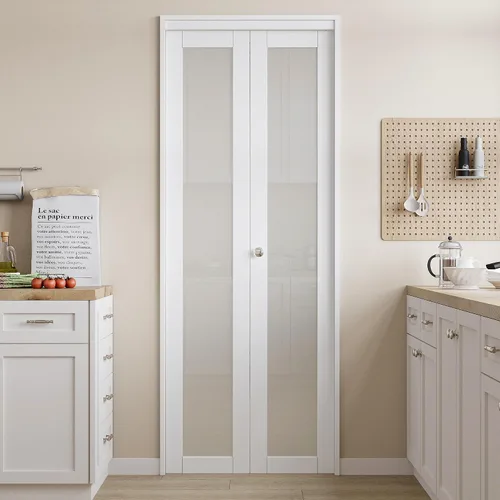 Miniatura 2 de Puertas plegables, puerta de vidrio esmerilado de 24 x 80 pulgadas con perilla y kit de herramientas, puerta interior plegable