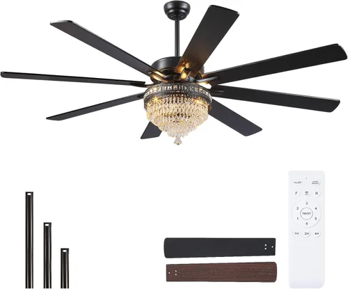 Miniatura 19 de Ventilador de Techo de Cristal Fandelier con Luces - 52" Ventilador Moderno para Exteriores con Control Remoto, Motor AC Silencioso, Iluminación