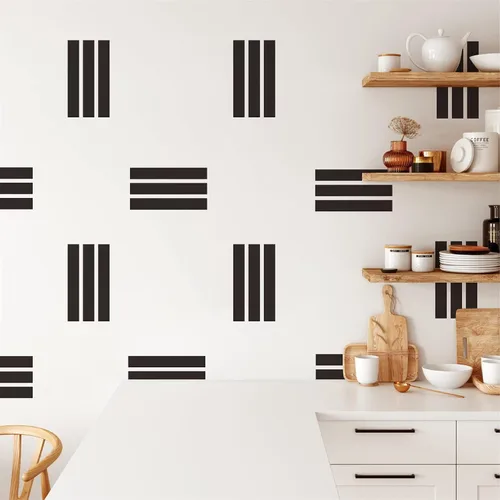 Miniatura 7 de Calcomanías de pared de líneas geométricas, calcomanías de pared de vinilo negro, calcomanías modernas para pared, calcomanías extraíbles