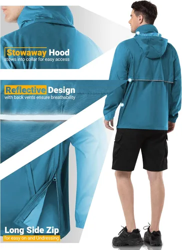Miniatura 31 de Outdoor Ventures Chaqueta de lluvia para hombre, impermeable, ligera, plegable, para senderismo, golf, correr