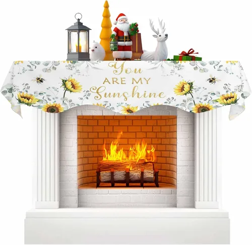 Funda para bufanda de chimenea de eucalipto, girasol, mantel superior, bufanda para Navidad, Halloween, Acción de Gracias, otoño, decoración de