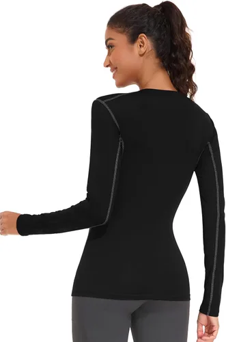 Miniatura 3 de WANAYOU Paquete de 2 a 3 camisetas de compresión para mujer, manga larga, ajuste seco, camiseta interior transpirable, capa base atlética para correr