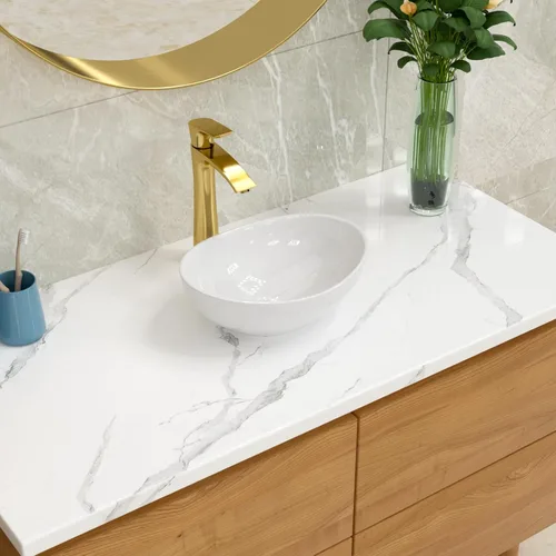 Miniatura 2 de Lordear Fregadero ovalado de 16 x 13 pulgadas, fregadero de baño con forma de huevo moderna sobre mostrador, lavabo de cerámica de porcelana blanca