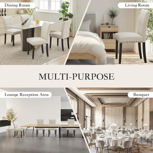 Miniatura 8 de Garvee Juego de 2 sillas de comedor Parson tapizadas de tela con ribete de cabeza de clavo/asiento acolchado, silla Parson moderna y elegante