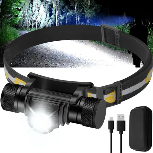 Miniatura 8 de Linterna frontal recargable, 2000 lúmenes, lámpara LED súper brillante para adultos, IP67 impermeable recargable con 9 modos, linterna de cabeza
