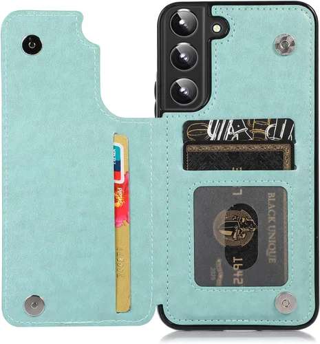 Miniatura 5 de Asuwish Glaxay S22 - Funda para Samsung Galaxy S22 5G con protector de pantalla de vidrio templado, soporte de cuero con tarjetero, doble cierre