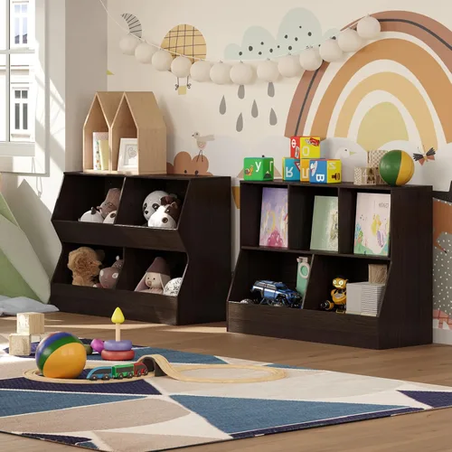 Miniatura 2 de DINZI LVJ Organizador de almacenamiento para juguetes, estantería para niños, gabinete de almacenamiento de juguetes de madera, estantería para Gris