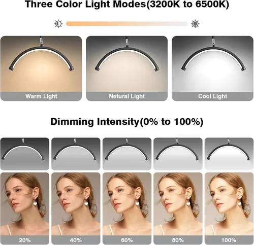 Miniatura 2 de Mznoo Luz de media luna con ruedas, lámpara de pestañas LED de 2500LM para extensiones de pestañas, luz de luna flexible para tecnología de Negro