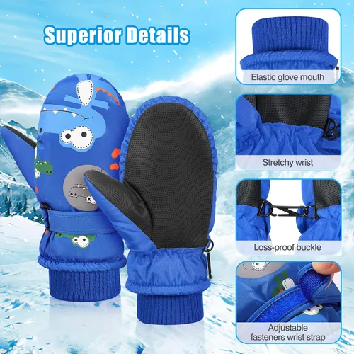 Miniatura 5 de MoKo Manoplas de esquí para niños, guantes de esquí aislados impermeables para niñas y niños, guantes de nieve de invierno para niños