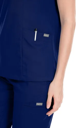 Miniatura 4 de niaahinn Conjunto de traje médico para mujer, moderno top con cuello en V y pantalones deportivos de pierna cónica con cordón de ajuste, conjunto