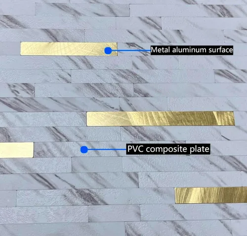 Miniatura 4 de Azulejo contra salpicaduras de 10 hojas, azulejos de metal mixto de PVC para cocina (mármol blanco + dorado 2, 10)