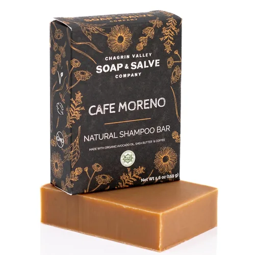 Cafe Morena - Barra de champú orgánico de café y clavo para cabello normal a seco, 5.6 onzas, sin sulfatos, jabón en barra natural con aceite de