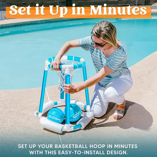 Miniatura 4 de Sloosh Juego de aro de baloncesto para piscina, juego flotante de baloncesto, flotadores de natación con bomba de bolas, juguete de juego acuático