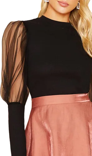 Miniatura 4 de Top SweatyRocks para mujer de manga larga, con malla transparente de contraste, ajustado