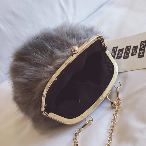 Miniatura 4 de FHQHTH Faux Fur Purse Fashion Clutch Handbag Shoulder Vintage Evening Bags for Women
