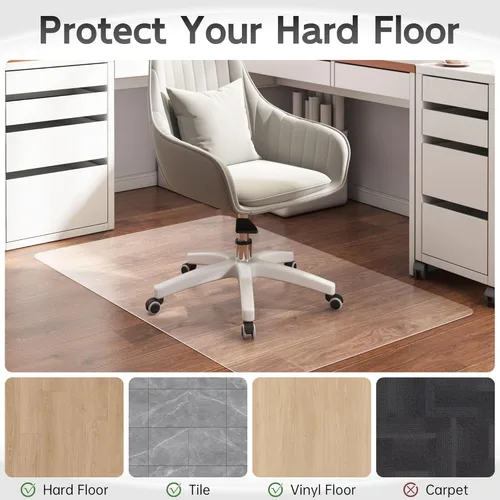 Miniatura 2 de Alfombrilla para silla de oficina para suelo de madera dura, 1/8" de grosor 53" x 45", alfombrilla cristalina transparente para silla de suelo duro