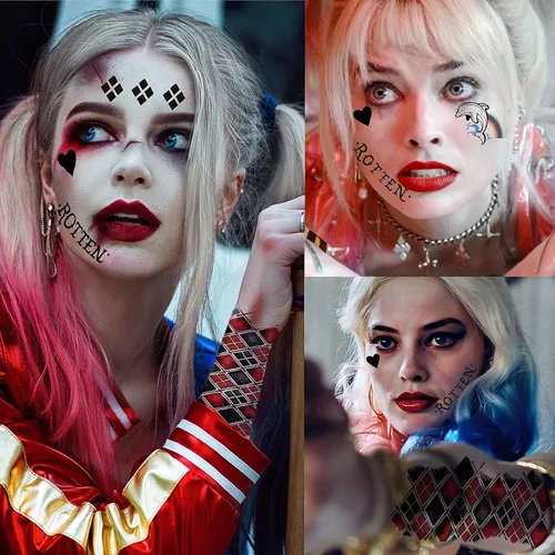 Miniatura 5 de VANTATY 6 hojas de tatuajes 3D Joker para hombres, adultos y mujeres, tatuajes temporales de Halloween para mujeres, niñas, niños, calcomanías de B