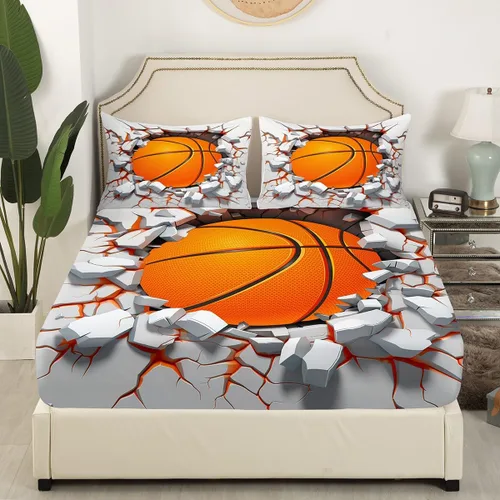 Miniatura 3 de Erosebridal Juego de sábanas de baloncesto para niños y adolescentes, juego de sábanas deportivas de juego de pelota, juego de sábanas de juego