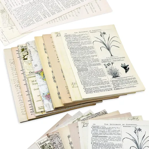 Páginas de diario basura vintage hechas a mano, hojas de álbumes de recortes, incluyendo revistas, periódicos, partituras y papel kraft para álbumes
