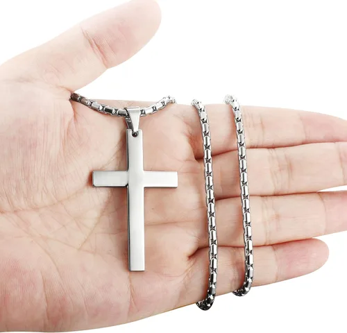 Miniatura 6 de ORAZIO 3MM Stainless Steel Chain Cross Pendant Necklace for Men 22 24 30 Inches