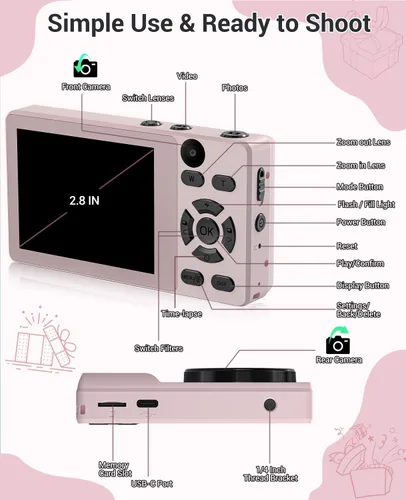 Miniatura 9 de Cámara digital 4K para fotografía: cámara de enfoque automático de 64 MP con doble lente, zoom digital 18X, cámara de punto y disparo pequeño