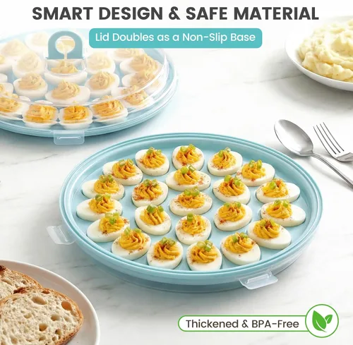 Miniatura 4 de HAKSEN Recipientes para huevos rellenos con tapa, bandeja portátil con 22 ranuras para portador de huevos rellenos para fiestas navideñas y cocina