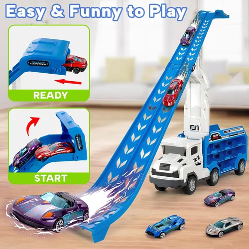 Miniatura 3 de BainGesk Juguetes de Camión de Coches para Niños y Niñas de 3, 4, 5, 6 Años, Pista de Carreras de 25 Pulgadas con Juguetes de Camión, Camión