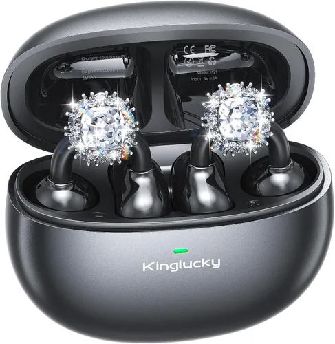 Miniatura 10 de Kinglucky Aretes con diseño de joyería, auriculares de botón con forma de diamante, cómodos y con 40 horas de reproducción, auriculares inalámbricos
