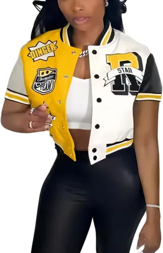 Camisas con botones para mujer, chaqueta universitaria recortada de manga corta para mujer, tops de verano para mujer, tallas S-XXL