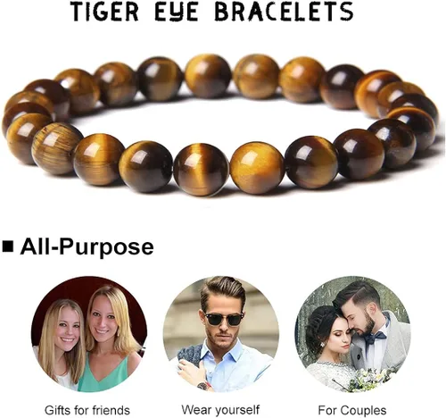 Miniatura 3 de WAINIS 10 pulseras de cuentas de roca de lava para hombres y mujeres hematita de ojo de tigre ónix negro cuentas mate difusor de aceites esenciales