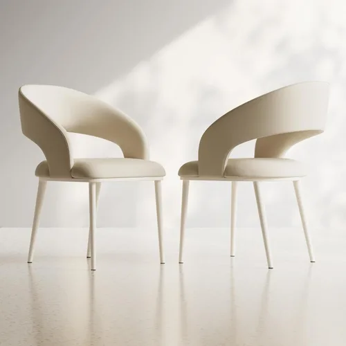Miniatura 23 de Juego de 2 sillas de comedor color blanco crema, cómodas sillas de oficina con asiento y respaldo de alta elasticidad para sala de estar, Blanco