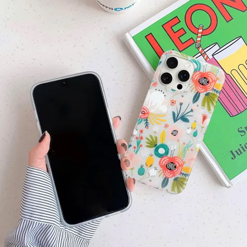 Miniatura 8 de J.west Funda para iPhone 13 Pro Max, funda transparente floral flexible de TPU a prueba de golpes, diseño elegante transparente, funda protectora