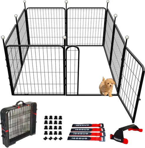 Miniatura 10 de Jaulas Portátiles para Perros y Corralito, Jaula de Metal de 32 Pulgadas para Perros Pequeños/Medianos, para Interior/Exterior, Correas