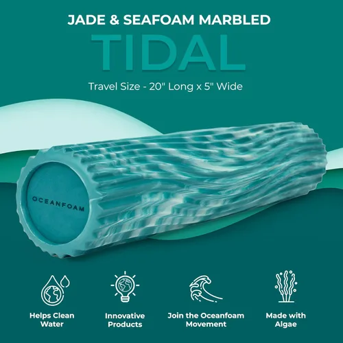 Miniatura 2 de Oceanfoam Tidal Roller - Jade y Seafoam marmoleado - Rodillo de espuma de masaje muscular para dolor de espalda y estiramientos - Textura de onda