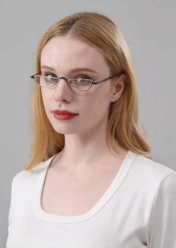 Miniatura 5 de REAVEE 4 unidades de gafas de lectura de aleación de diseño retro de media luna para mujeres y hombres, con marco medio, bisagra de resorte, Negro