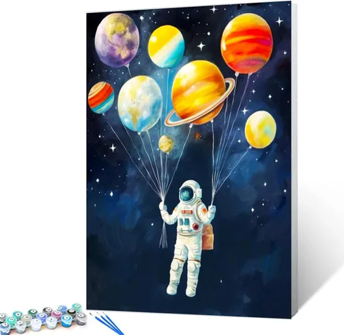 Miniatura 8 de Tucocoo Graffiti Astronauta - Pintura por números para adultos, espacio exterior, astronauta, pintura al óleo digital, pintura acrílica, kits