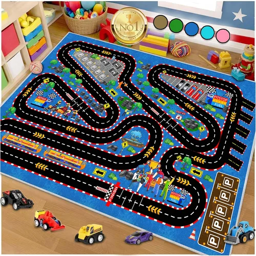 Alfombra de coche para niños para autos de juguete, alfombra de pista de carreras, alfombra de carretera para sala de juegos, aula, habitación de