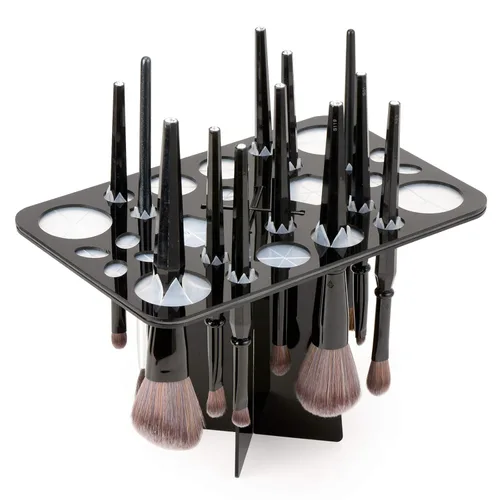 Luckyiren Escurridor acrílico para cepillos, soporte plegable con 28 ranuras para pinceles de uñas, pintura y maquillaje, negro, unisex, ideal para