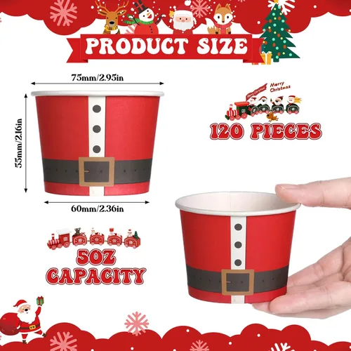 Miniatura 2 de Nuenen 120 tazas de helado de Navidad desechables de 5 onzas, cuencos de postre de papel para Sundae, bar, yogur, cuencos pequeños de aperitivos