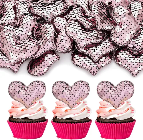 Miniatura 9 de 24 piezas de decoración de cupcakes con purpurina dorada para el día de San Valentín, temática de San Valentín, fiesta de cumpleaños, suministros