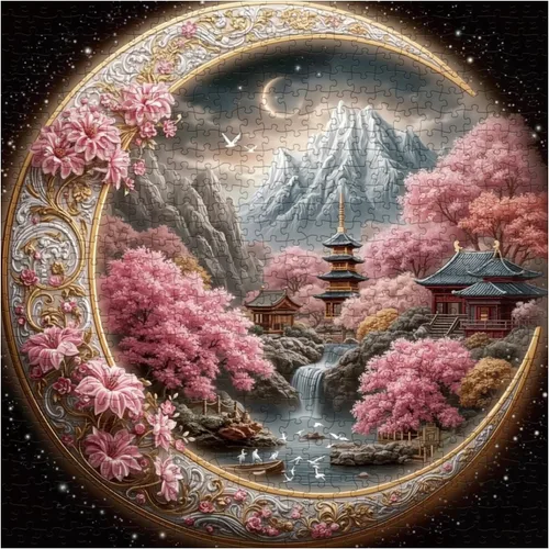 Hermosos rompecabezas de paisaje de flores para adultos, 1000 piezas de naturaleza, bonito puente de luna floral, rompecabezas artístico, imposible,