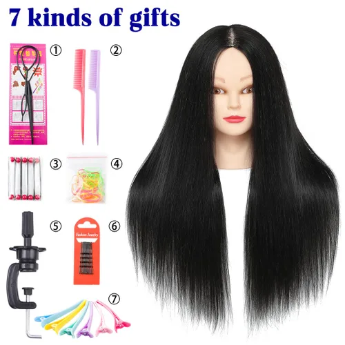 Miniatura 2 de NAYOO Cabeza de maniquí con cabello y soporte, maniquíes de cabello 60% real para practicar, cabezas de maniquí de cosmetología para práctica