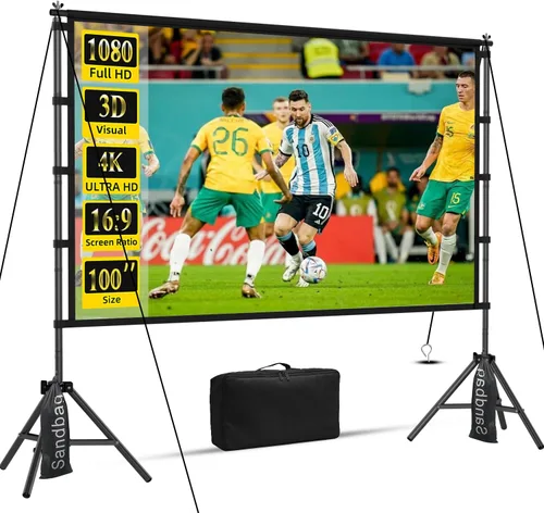 Miniatura 9 de Pantalla de proyector de 120 pulgadas con soporte, pantalla de proyección portátil para exteriores, pantalla de cine trasera frontal con bolsa