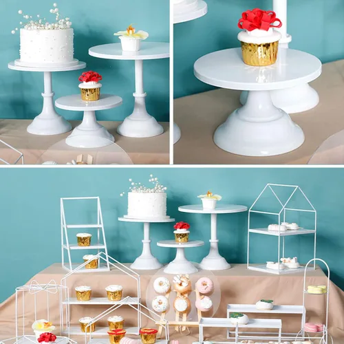 Miniatura 8 de Juego de 3 soportes para tartas, platos de exhibición de postres negros para baby shower, boda, fiesta de cumpleaños, celebración, decoración