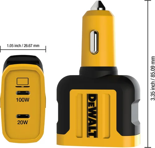 Miniatura 4 de DEWALT Cargador de Coche USB C de Alta Resistencia, Adaptador de 2 Puertos PD 3.0 Tipo C de 120W, Carga Rápida PPS con Entrega de Energía