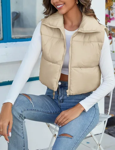 Miniatura 4 de PEHMEA Chaleco acolchado para mujer, cuello alto, ligero, sin mangas, con cremallera, chaleco de abrigo